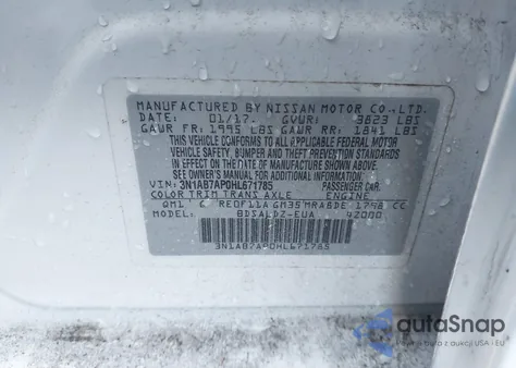 2017 Nissan Sentra Sv z USA, uszkodzony, nr VIN 3N1AB7AP0HL671785